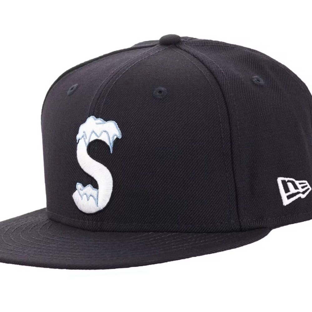 Supreme x New Era S Logo Frozen Navy Cap with Red Box Logo size 7 3/8